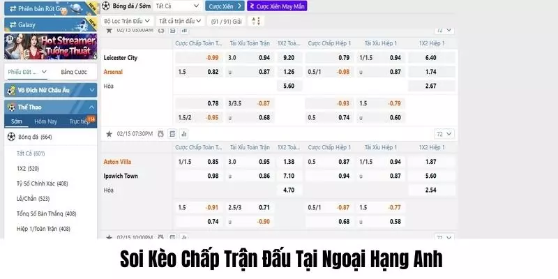 Trận đấu NHA có kèo handicap 1.5 trái